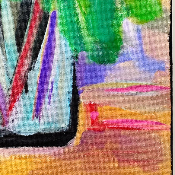 Original Impressionism Collectible Flowers 9"x 12 " Canvas Red Violet Handmade - Picture 8 of 9